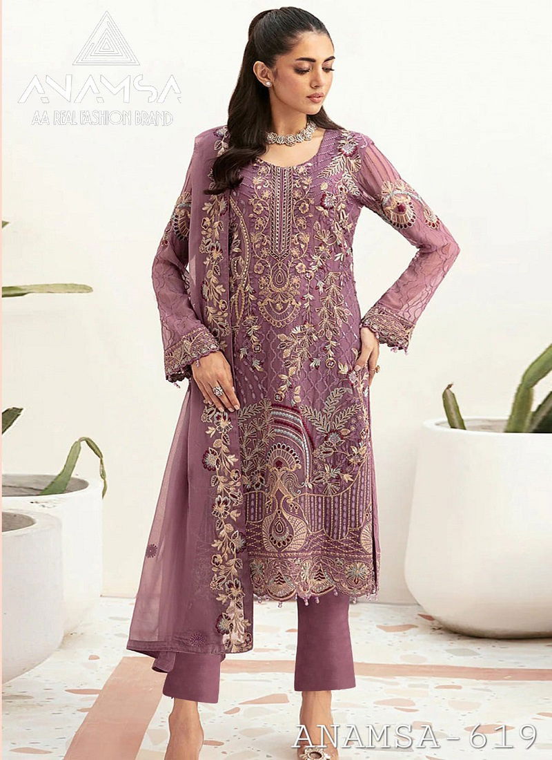 Anamsa 619 Faux Georgette Embroidery Pakistani Suit Wholesale Online Catalog